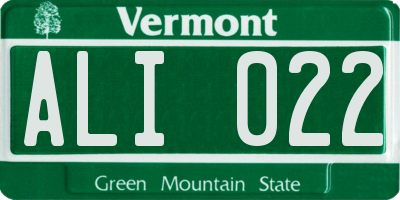 VT license plate ALI022