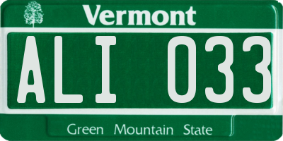 VT license plate ALI033