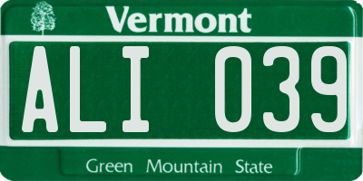 VT license plate ALI039