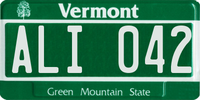 VT license plate ALI042