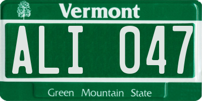 VT license plate ALI047