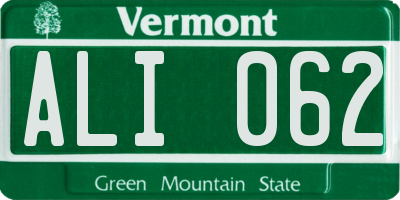 VT license plate ALI062