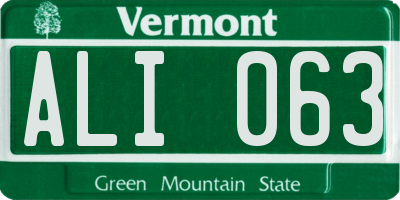 VT license plate ALI063