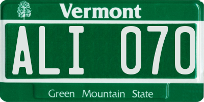 VT license plate ALI070