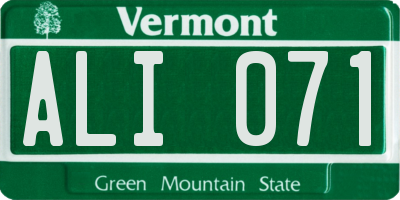 VT license plate ALI071