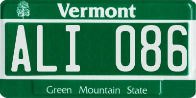 VT license plate ALI086