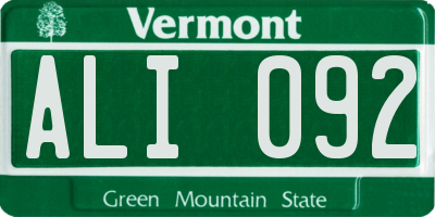 VT license plate ALI092