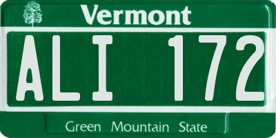 VT license plate ALI172