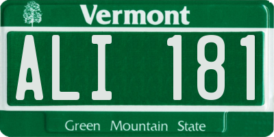 VT license plate ALI181
