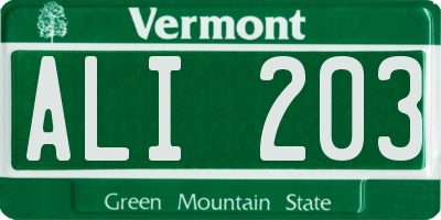 VT license plate ALI203