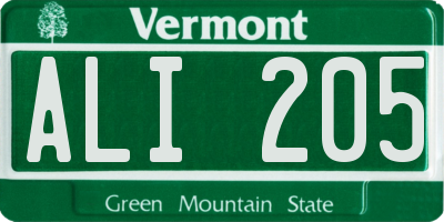 VT license plate ALI205