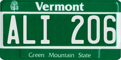 VT license plate ALI206