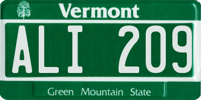 VT license plate ALI209