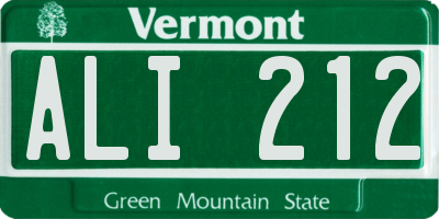 VT license plate ALI212