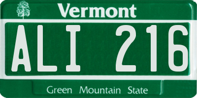 VT license plate ALI216