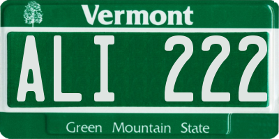 VT license plate ALI222