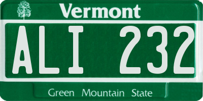 VT license plate ALI232
