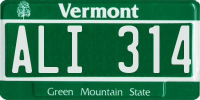 VT license plate ALI314