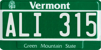 VT license plate ALI315