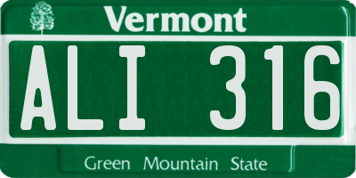 VT license plate ALI316