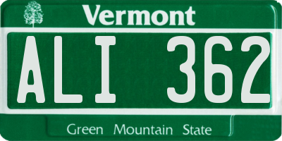 VT license plate ALI362