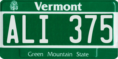 VT license plate ALI375