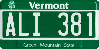 VT license plate ALI381