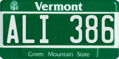 VT license plate ALI386