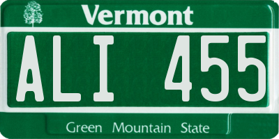 VT license plate ALI455