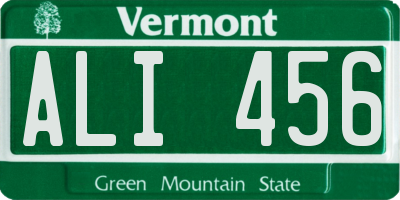VT license plate ALI456