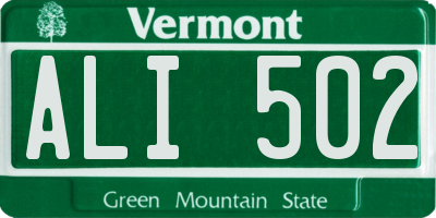 VT license plate ALI502