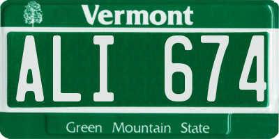 VT license plate ALI674