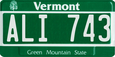VT license plate ALI743