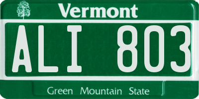 VT license plate ALI803