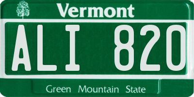 VT license plate ALI820