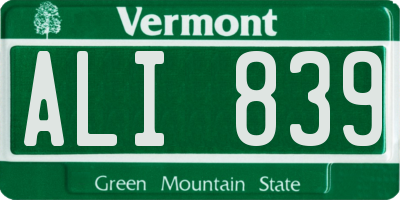 VT license plate ALI839