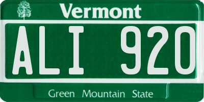 VT license plate ALI920