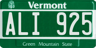 VT license plate ALI925