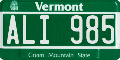 VT license plate ALI985