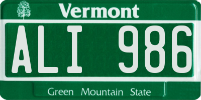 VT license plate ALI986