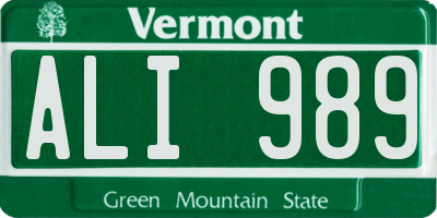 VT license plate ALI989