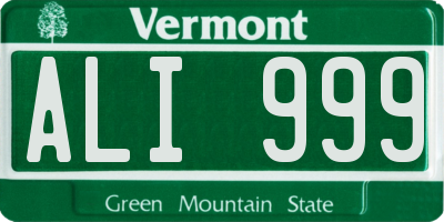 VT license plate ALI999