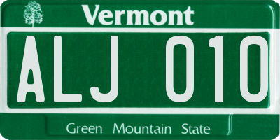 VT license plate ALJ010