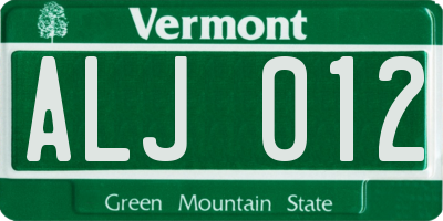 VT license plate ALJ012