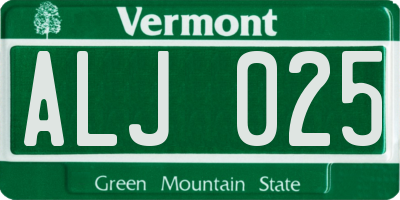 VT license plate ALJ025