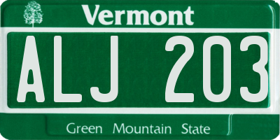 VT license plate ALJ203