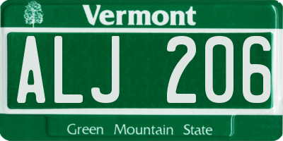 VT license plate ALJ206