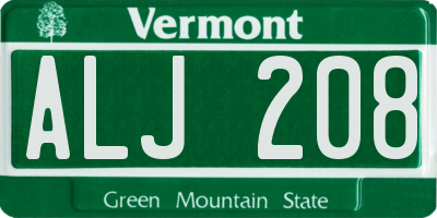 VT license plate ALJ208