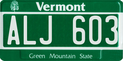 VT license plate ALJ603