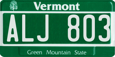 VT license plate ALJ803